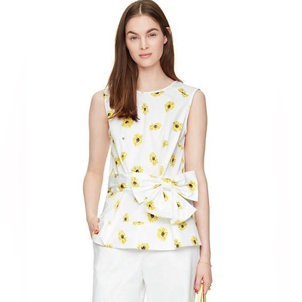 Kate SPADE Daisy Dot Bow Peplum Top white floral size 4
